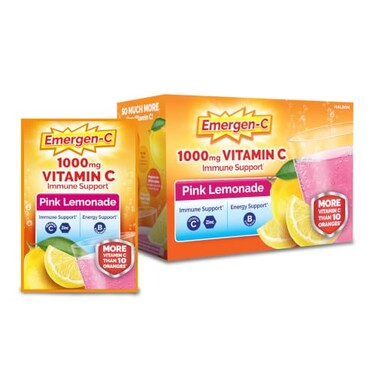 Emergen-C EmergenC 1000mg Vitamin C Immune Support Powder Pink Lemonade 30CT includes Zinc Manganese 7 B Vitamins and Electrolytes for Back to School Essentials