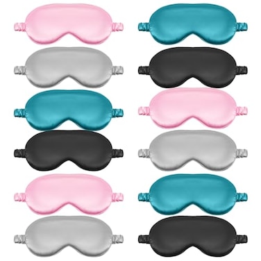 Funnysoft 12 Pcs Silk Eye Masks for Sleep Bulk Soft Satin Eye Covers for Sleeping Women Men Night Mask with Adjustable Elastic Strap Sleep Cover Blindfold Eyeshade for Travel Nap 4 Colors