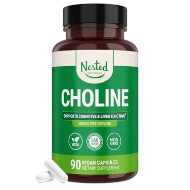 Nested Naturals Choline Bitartrate 500mg Per Serving High Potency Choline Supplements Supports Cognitive Performance Liver Function 100 Vegan NonGMO Choline 90 Vegan Capsules