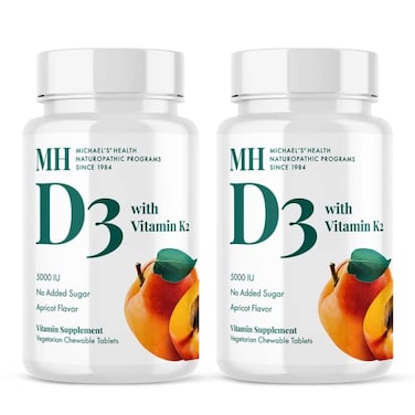 MICHAEL'S Michaels Health Naturopathic Programs Vitamin D3 with K2 90 Chewable Tablets Pack of 2 Apricot Flavor Skeletal Immune System Support No Added Sugar Vegetarian 180 Total Servings