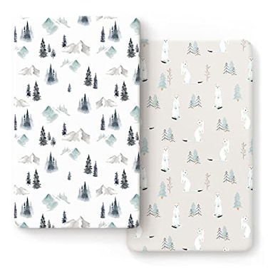GRSSDER Stretch Ultra Soft Jersey Knit Fitted Crib Sheets Set 2 Pack Fits All Standard Crib Mattress Pads Safe and Snug Pretty Crib Sheet for Baby Cute Wild Forest Mongooses