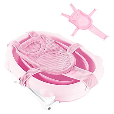 WFIST Baby Bath Seat Support Net Soft Headrest Baby Bath Cushion Pad Breathable Newborn Infant Bathtub Shower Mesh Mat Adjustable Shower Pad Portable AntiSlip Bath Sling 018 Months Pink No Bathtub