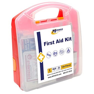 MFASCO ANSI Class B First Aid Kit Durable Plastic First Aid Box for Business Workplace Kit for Home Fully Stocked with Essential Supplies for Safety Emergencies Economical Kit Box