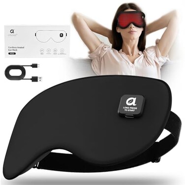 arboleaf Heated Eye Mask Cordless Rechargeable Warm Eye Compress Temperature Control Light Blocking Washable Cover Travel 1000mAh Rechargeable Battery
