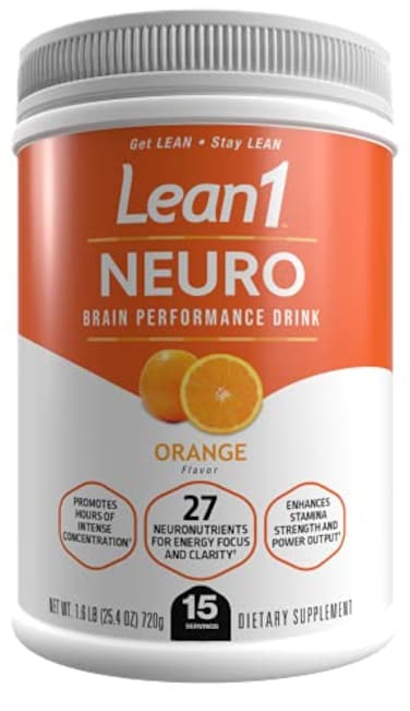 مشروب الطاقة الذهنية Lean1 Neuro بنكهة البرتقال، عبوة تحتوي على 15 حصة من Nutrition53