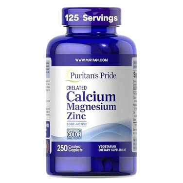 Puritan's Pride Puritans Pride Premium Chelated Calcium Magnesium Zinc with BoneActive Dietary Supplement for Bone Health and Immune Function Support 250 Coated Caplets