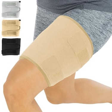 Vive Thigh Brace Hamstring Quad Wrap Adjustable Compression Sleeve Support for Pulled Groin Muscle Sprains Quadricep Tendinitis Workouts Sciatica Pain and Sports Recovery Men Women Beige
