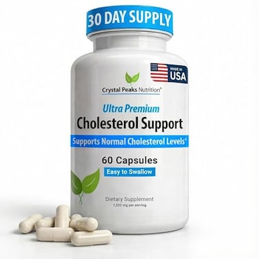 CRYSTAL PEAKS NUTRITION Cholesterol Supplement AllNatural Ingredients to Support Normal Colesterol Levels Supports Optimal Circulation 60 Capsules
