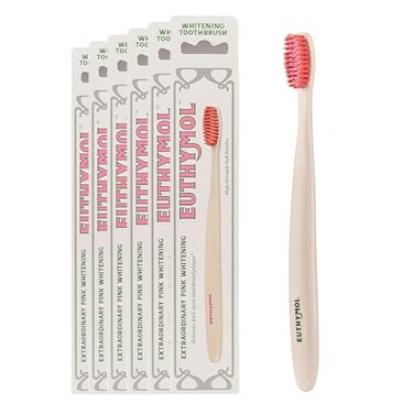 Euthymol Whitening Toothbrush White 6 Count Premium Soft DualTension Bristles Advanced Plaque Removal Stain Reduction