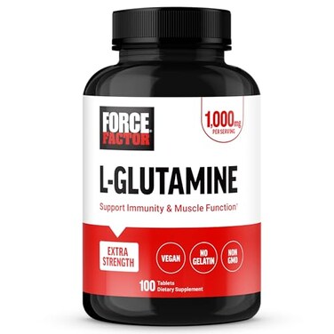 Force Factor LGlutamine 1000mg Tablets Glutamine for Muscle Recovery Healthy Muscle Function and Immunity Vegan NonGMO 100 Tablets