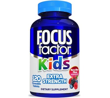 Focus Factor Kids Extra Strength Daily Chewable for Brain Health Support 120 Count Vitamins Quality Formula Gluten Dairy Free Supplements for Children No Artificial Sweetener