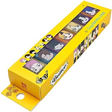 TinyTAN BTS Merchandise Official Licensed Kpop Merch Character Daily Portable Detachable Pill Organizer Dispenser Vitamin Case Medicine Box Butter