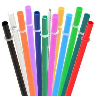 Dakoufish 6 Plain Color Reusable Plastic Replacement Drinking Straws for Short Mini Mason JarTumblers Set of 12 Pcs Straws with Cleaning Brush 6inch12color