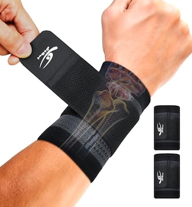 HiRui Wrist Brace Wrist Wraps Compression Wrist Strap Wrist Support for Work Fitness Weightlifting Sprains Tendonitis Carpal Tunnel Arthritis Pain Relief Adjustable Wristbands 2 PACK Black S