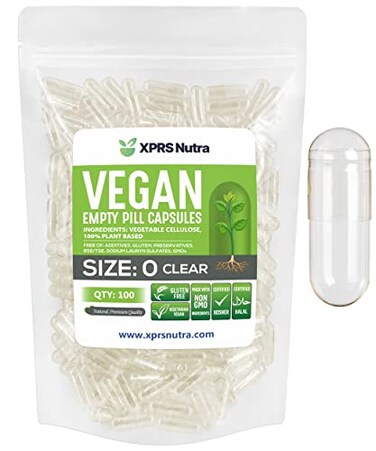 XPRS Nutra Size 0 Empty Capsules 100 Clear Count Empty Vegan Capsules Vegetarian Pill DIY Vegetable Capsule Filling Veggie Pills for DoItYourself Supplements