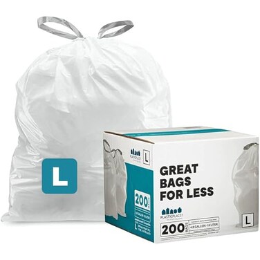 Plasticplace Custom Fit Trash Bags Compatible with Simplehuman Code L 200 Count White Drawstring Garbage Liners 48 Gallon 18 Liters 1675 x 245