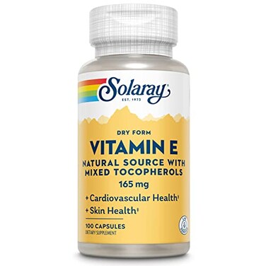 SOLARAY Vitamin E Dry 200 IU wMixed Tocopherols Healthy Cardiac Function Skin Health Support 100ct