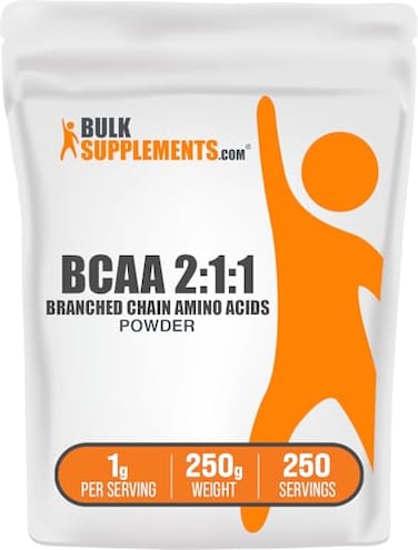 مسحوق الأحماض الأمينية المتفرعة السلسلة (BCAA) من BulkSupplements.com، بدون نكهة، خالٍ من الغلوتين، 1 غرام لكل حصة، 250 غرام، 88 أونصة، عبوة واحدة.