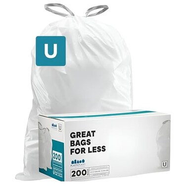 Plasticplace Custom Fit Trash Bags Compatible with simplehuman Code U 200 Count White Drawstring Garbage Liners 14521 Gallon 5580 Liter 265 x 32