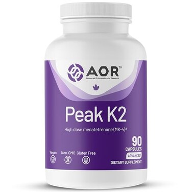 فيتامين K2 MK4 من AOR Peak، 90 كبسولة نباتية، تكفي لمدة 30 يومًا، ضروري لبنية العظام