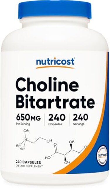 Nutricost Choline Bitartrate 650mg 240 Vegetarian Capsules