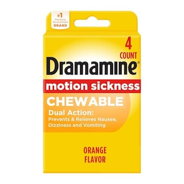 Dramamine Motion Sickness Chewable Tablets to Prevent Relieve Motion Sickness Dizziness Nausea Orange Flavor 4 Count