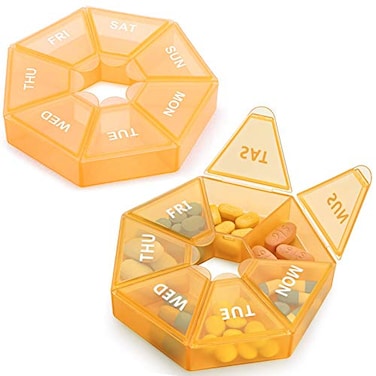 INVODA 2PCS Weekly Pill Organizer Large 7 Day Pill Box Organizer Daily Medicine Case for Vitamin Fish Oil Pills Supplements Arthritis Friendly