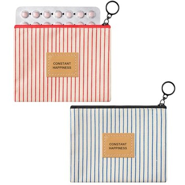 Minatee 2 Pcs Birth Control Pill Packet 47 x 36 Inch Canvas Wallet Pill Holder Sleeve Pouch with Zipper for Card Organizer Pocket Pouch Wallet for Women Privacy Protection