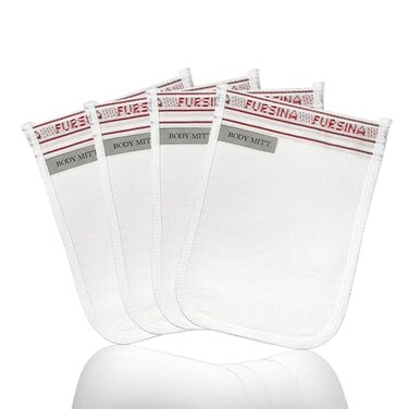 FURSINA Exfoliating Glove 4 PCS Turkish Hammam Mitt for Bath Exfoliating Body Scrubber Mitt Dead Dry Skin Remover for Body Great for Spray Tan Removal Smooth Skin Surface