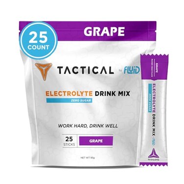 Fluid Tactical 25 Count Zero Sugar Electrolyte Powder Grape Travel Ready Drink Mix Extreme ReHydration
