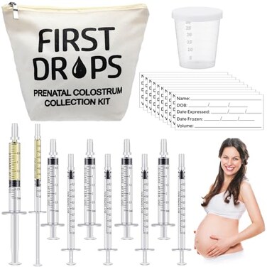 Geiserailie 100 Set Colostrum Collector Kit Include 100 1ml 3ml Sterile Sealed Breast Milk Collector No Needle Colostrum Syringes 100 Stickers 1 Measuring Cup Collection 1 White Canvas Bag