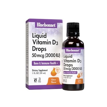 Bluebonnet Vitamin D3 2000IU 50mcg Strong Bones Immune Support Supplement Liquid Vitamins for Women Men Lanolin Vit D Drops with MCT Oil NonGMO Vegetarian Citrus Flavor 1 Fl Oz