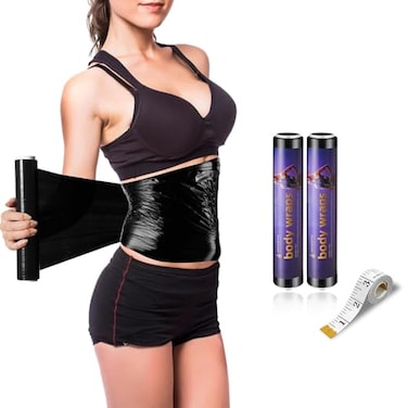 Hayunfiys 60 Meters Black Osmotic Plastic Body WrapWorkout Sweat Enhancer Stomach Film Body Applicator Power WrapDIY Sauna Wrap2 Rolls