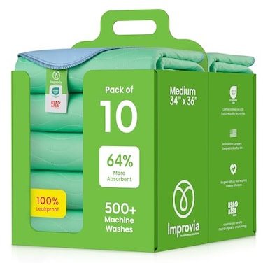 IMPROVIA Washable Underpads 34 x 36 Pack of 10 Heavy Absorbency Reusable Bedwetting Incontinence Pads for Kids Adults Elderly and Pets Waterproof Protective Pad for Bed Couch Sofa Floor