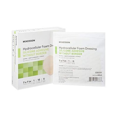 McKesson Hydrocellular Foam Dressing Sterile Silicone Adhesive Without Border 7 in x 7 in 10 Count 1 Pack