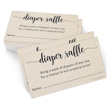 321Done Diaper Raffle Tickets Made in USA 35x2 Kraft Tan With Name Line Baby Shower Game Enter to Win Drawing Prize Small Pack of 50