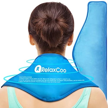 عبوة ثلج للرقبة من RelaxCoo، عبوة جل قابلة لإعادة الاستخدام لعلاج آلام الرقبة والكتفين، كمادات باردة لتخفيف الآلام والإصابات والتورم والكدمات والالتواءات والالتهابات والتعافي بعد جراحة الرقبة