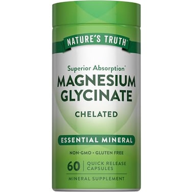 Nature's Truth Natures Truth Magnesium Glycinate Capsules 200mg 60 Count Chelated Superior Absorption Formula NonGMO Gluten Free Supplement