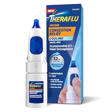 Theraflu Severe Congestion Relief Nasal Mist Cooling Oxymetazoline HCI 005 Nasal Decongestant 12Hour Cold Allergy Relief Congestion Relief UltraFine Mist 034 fl oz