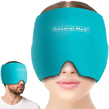 General Medi Headache Migraine Ice Wrap Cap Cold Therapy Migraine Relief Hat Headache Ice Hat Cold Compress Great for Puffy Eyes Tension Sinus Stress Relief Blue