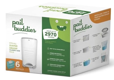 Pail Buddies Diaper Pail Refills 6 Count Compatible with Dekor Classic Diaper Pail Strong Durable Diaper Pail Refills with Fresh Baby Powder Scent