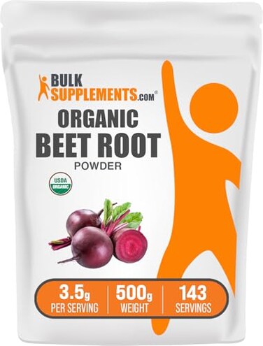 مسحوق جذر الشمندر العضوي من BulkSupplements.com، مكمل غذائي فائق، مكملات جذر الشمندر، نباتي، خالٍ من الغلوتين، 35 غرام لكل حصة، 500 غرام، 11 رطلاً، عبوة واحدة