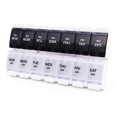 MOLN HYMY Large Pill Boxes and Organizer 2 Times a Day 7 Day AM PM Pill Case 14 Compartments Pill Dispenser to Hold Big Vitamin Supplements Fish Oil BlackWhite