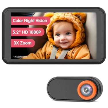 كاميرا السيارة LUCKVIEW BM2 للأطفال، شاشة 52 بوصة بدقة 1080 بكسل مع تكبير 3x، رؤية خلفية واضحة، عدسة دوارة 360 درجة، سهلة التركيب، آمنة للأطفال الرضع والحيوانات الأليفة.