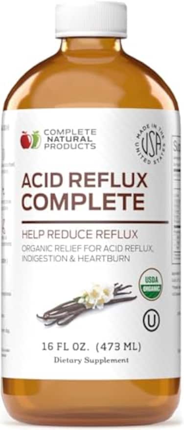 Complete Natural Acid Reflux Relief Liquid 16oz Organic Heartburn Support Formula Natural GERD Aid with Aloe Ginger Garlic Vanilla Fast Absorbing Amish Remedy Kosher Made in USA Supplement