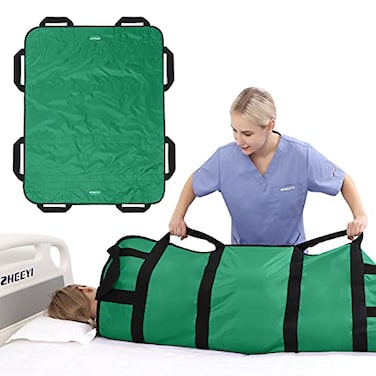 ZHEEYI Multipurpose 48 x 40 Positioning Bed Pad with Reinforced Handles Reusable Washable Patient Sheet for Turning Lifting Repositioning DoubleSided Nylon Fabric Green