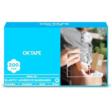 ضمادات لاصقة قماشية من OK TAPE للجروح، 1 × 3، 200 قطعة، ضمادات مرنة معقمة، كمية كبيرة، خالية من اللاتكس، لوازم الإسعافات الأولية والعناية بالجروح