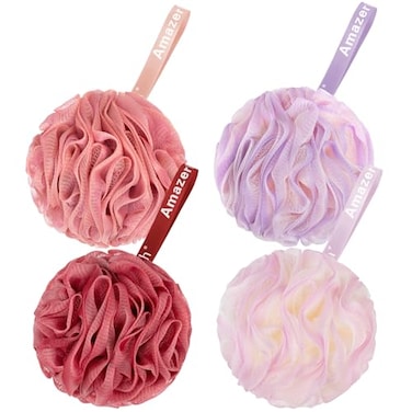 AmazerBath Loofah Sponge 75gPiece Exfoliating Bath Sponge Body Scrubber Loofa Set of 4 SunsetBerry Colors Large