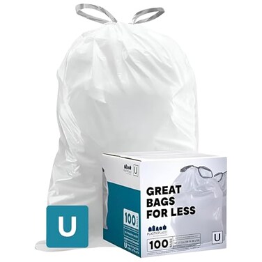 Plasticplace Custom Fit Trash Bags Compatible with simplehuman Code U 100 Count White Drawstring Garbage Liners 14521 Gallon 5580 Liter 265 x 32