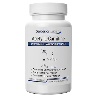 Superior Labs Acetyl LCarnitine 500 mg High Potency ALCAR Pure NonGMO Zero Synthetic Additives Maximum Absorption Energy Fat Metabolism Brain Nerve Cellular Detox Support 200 Veg Caps